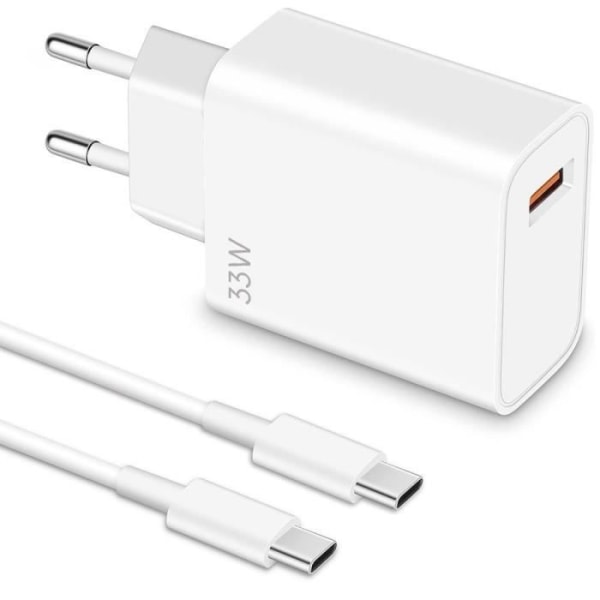 Laddare - E.F.CONNECTION - 33W - USB-C 6A - 1 Meter - Kompatibel med Xiaomi Redmi 9-13C Vit