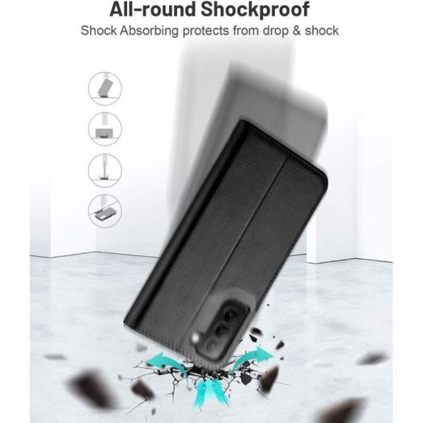 Plånboksfodral - Samsung - Galaxy S22 Plus - 3D härdat glas - Svart syntetläder - 6,7 tum Svart