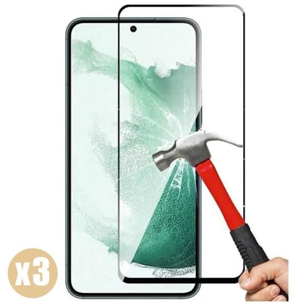 Helhärdat glas för Samsung S22 Plus - PROSHOP - Paket med 3 - 9H Resistance - Svart Transparent med svart kant