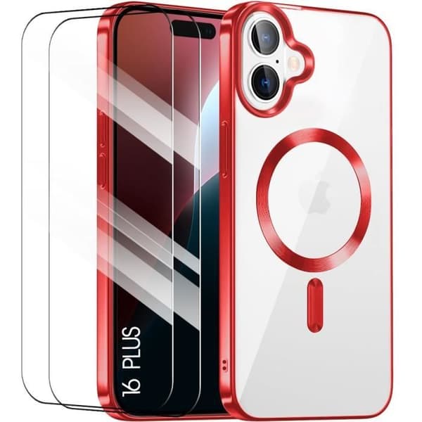 Skyddsskal - BOOLING - för iPhone 16 Plus - Stötskydd - Transparent - Ultrathin Röd
