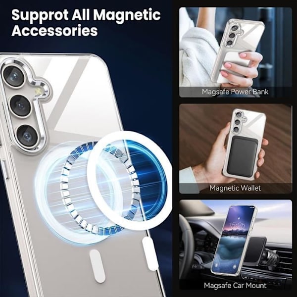 Fodral för Samsung Galaxy S24 FE (ej för S24) med magnetisk cirkel + 2 skyddande härdade glasögon