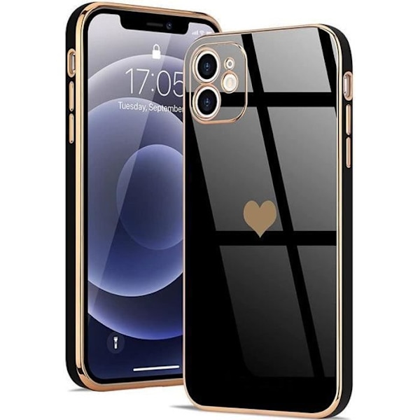 Skyddsskal för iPhone 12 - PROSHOP - Svart Kärlek-Söta - Mjuk - Rep-resistant - Galvaniserad Guld Svart