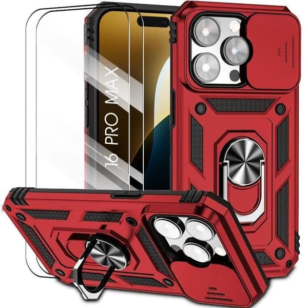 Skyddsskal - BOOLING - för iPhone 16 Pro Max - Röd - Stötdämpande - Bakstöd Röd