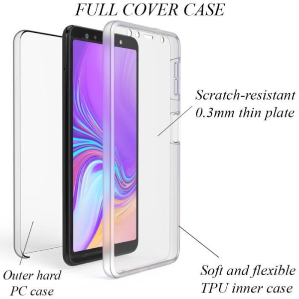 Helkroppsfodral för Samsung Galaxy A7 (2018), skyddskåpa Stötsäkert skyddsfodral och transparent härdat glas från NALIA Transparent