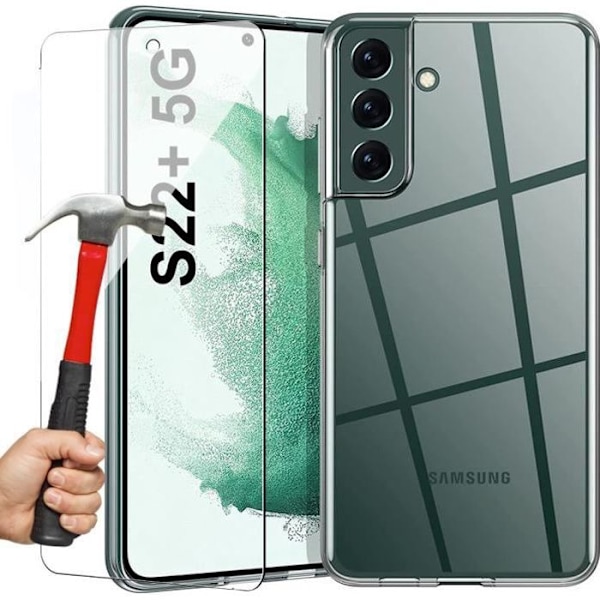 Fodral för Samsung S22 Plus (6,55") + 2 härdade glasögon. Mjukt fodral Förstärkt skydd Antichock silikon Transparent