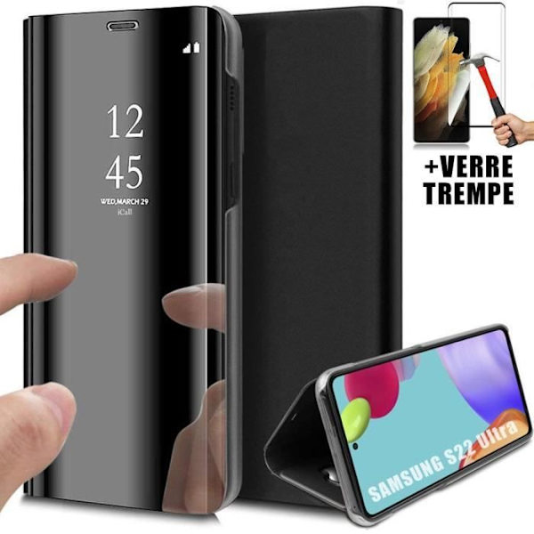 Skyddsfodral till Samsung S22Ultra - PROSHOP - Spegeleffekt - Genomskinligt fönster - Svart Svart