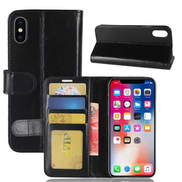 Coque - Premium - iPhone X / XS - PU Läder - Stötsäker - Ställfunktion - Svart Svart