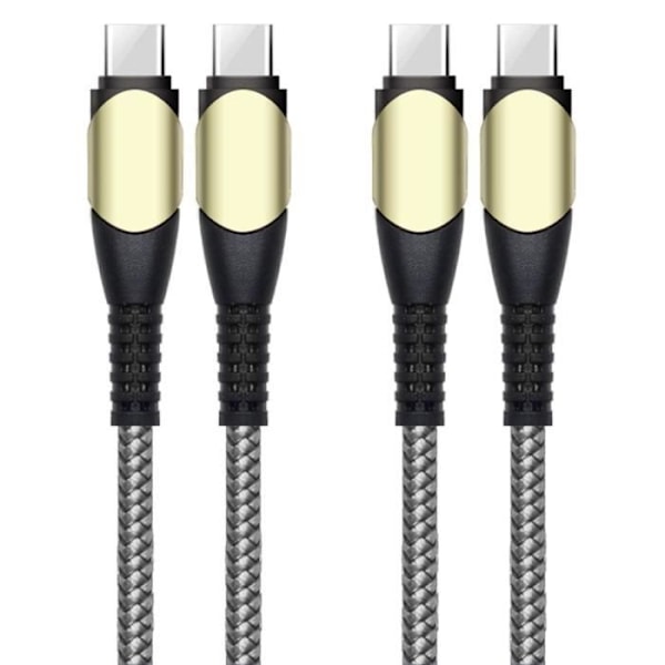 2x Snabb USB-C-kabel 60W för iPhone 16 Pro Max - iPhone 16 Pro - iPhone 16 - iPhone 16e - Förstärkt nylon Grå 1M Grå