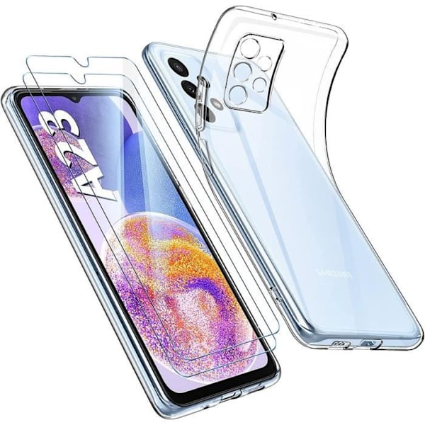 Skyddsskal - BOOLING - Samsung A23 5G - Mjuk - Transparent - Paket med 2 Härdat Glas Transparent