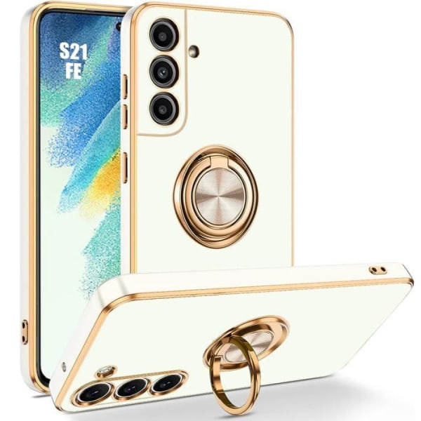 Silikonetui til Samsung Galaxy S21 FE Luxury Elegant Anti-ridse blød TPU med ringholder hvid Vit