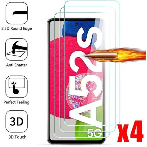 4x härdat glas för Samsung Galaxy A52s 5G, 9H Stötsäkert skärmskydd i glas mot repor