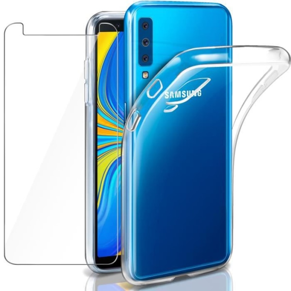 Coque - Samsung - Galaxy A7 (2018) - Transparent Silikone - Slagbeskyttelse - Tempered Glass Film Transparent