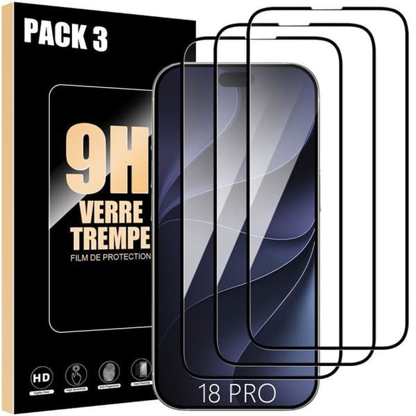 3 Helglas för iPhone 18 Pro, Stötsäker 9H Skärmskydd Transparent
