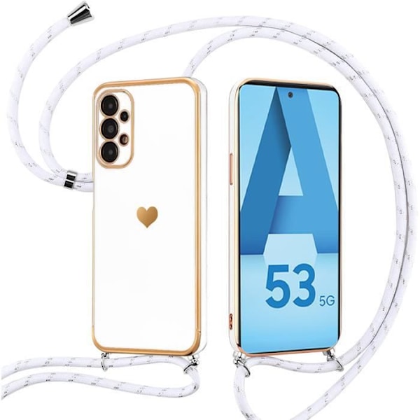 Crossbody-fodral till Samsung Galaxy A53 5G Heart Pattern Shockproof Protection - Vit