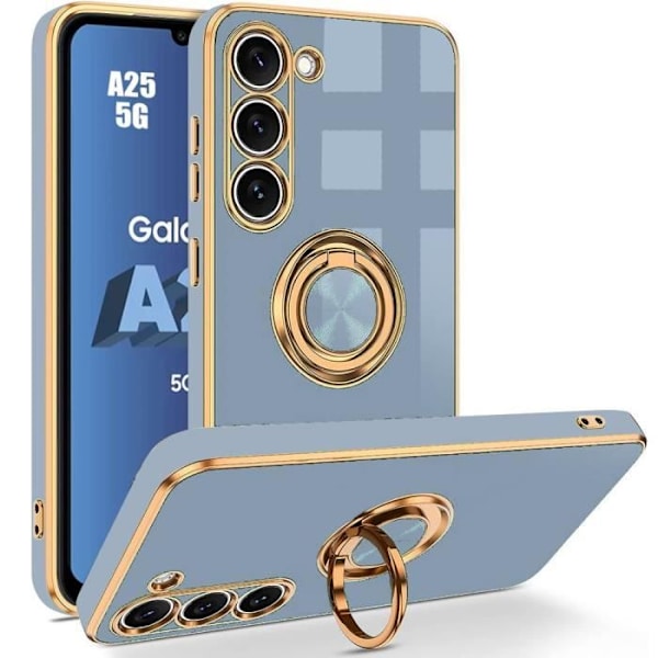 Skyddsskal - Samsung - Galaxy A25 5G - Stötsäker - Flytande Silikon - 360° Rotationsring Blå
