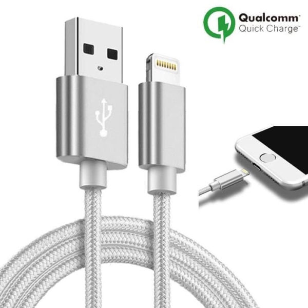USB-kabel - iPhone - 1M - Silver Nylon - Kompatibel med flera modeller - USB-kontakt