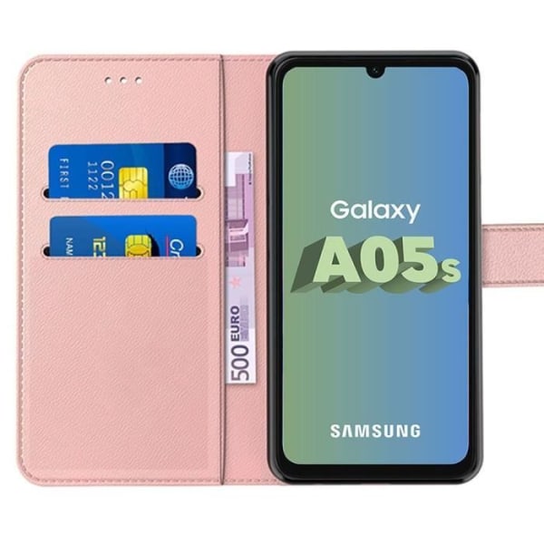 Fodral för Samsung Galaxy A05s, rosa, stötsäkert skydd i PU-läder och TPU-interiör (ej för A05)
