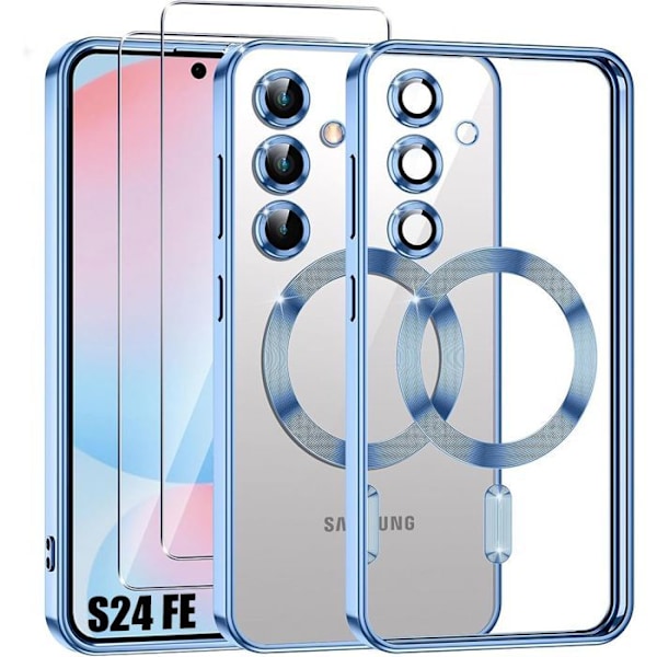 Coque för Samsung Galaxy S24 FE - Magnetiskt ringkamerafilm 2 Härtade glas - Blå - BOOLING® Klarblå