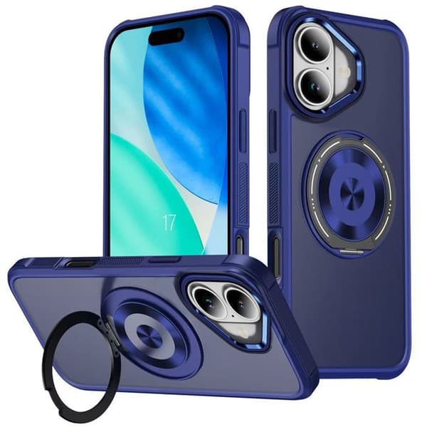 Skal - BOOLING - för iPhone 17 - Hybrid PC Silikon med Rotande Magnetisk Ring - Blå Blå