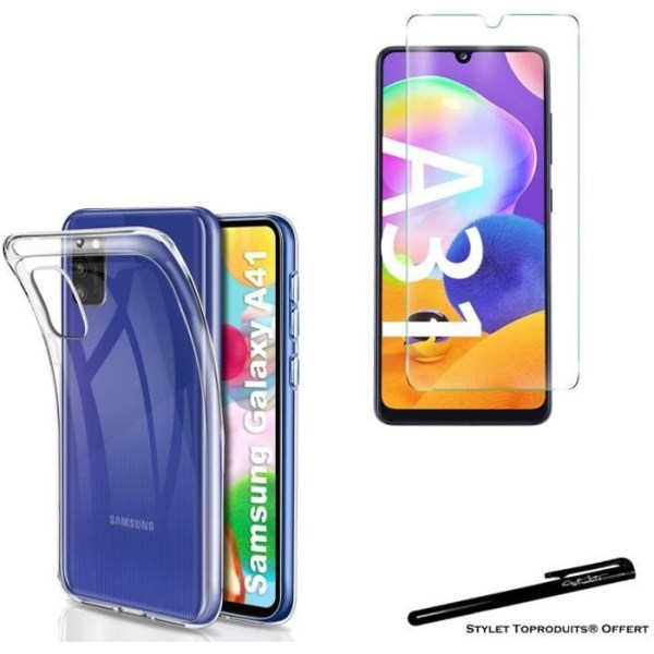 Hærdet glas til Samsung Galaxy A31 og gennemsigtigt blødt beskyttelsescover med Stylus Toproduits® Transparent