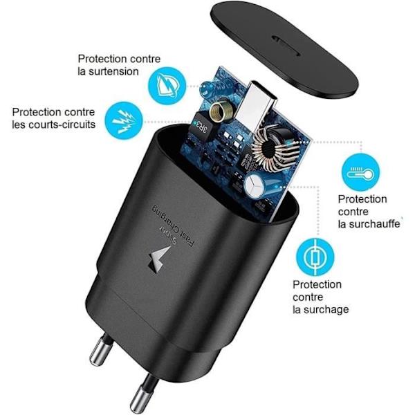 25W Usb-C snabbladdare kompatibel med Samsung Galaxy A54 - A34 - A14 - A23 - S23 Ultra - S23 - S23+ - Z Fold4 - Xcover [u790] Svart