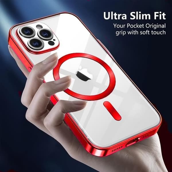 Coque - BOOLING - för iPhone 15 Pro - Ultra Slim - Transparent Skydd - Röd Kromad Kant Röd
