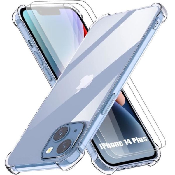 Silikonetui til iPhone 14 Plus (6,7") Ultra Slim Transparent TPU-beskyttelse + 2 hærdet glas Transparent