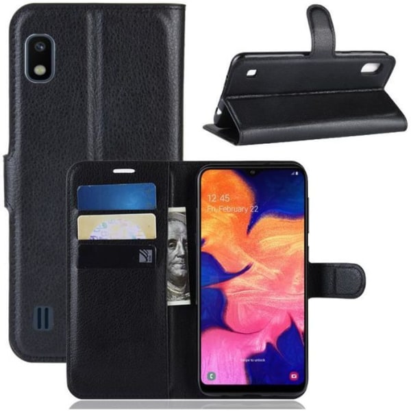 Fodral Skal - Samsung - Galaxy A10 - Anti-chock - Vikbart ställ - Svart PU-läder Svart