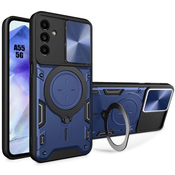 Skyddsskal - BOOLING - för Samsung Galaxy A55 5G - Stötresistent - Rotationsstöd - Mörkblå marinblå