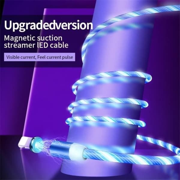 1M magnetisk laddare strömmande kabel LED-ljus Micro USB Typ C Laddningskabel för iPhone Samsun Blue Micro