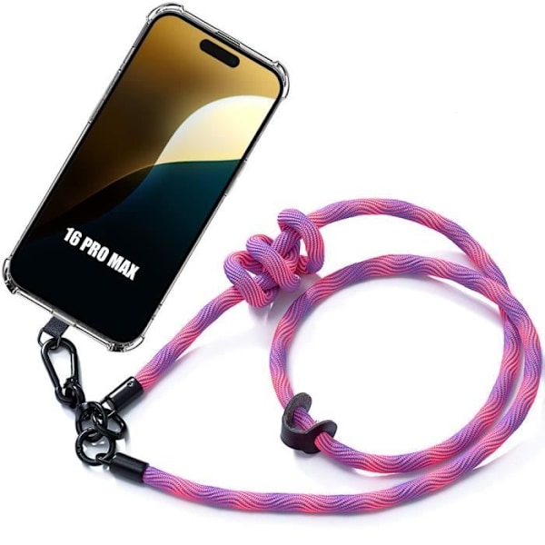 Sladdfodral för iPhone 16 Pro Max - Stötsäker anti-skrapa med avtagbar sladd Rosa