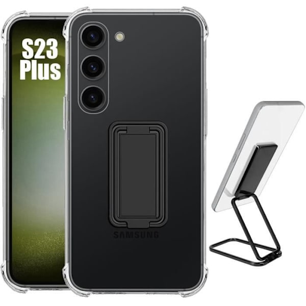 Fodral till Samsung Galaxy S23+-S23 Plus Stötsäkert transparent silikonskydd med justerbart stativ Svart