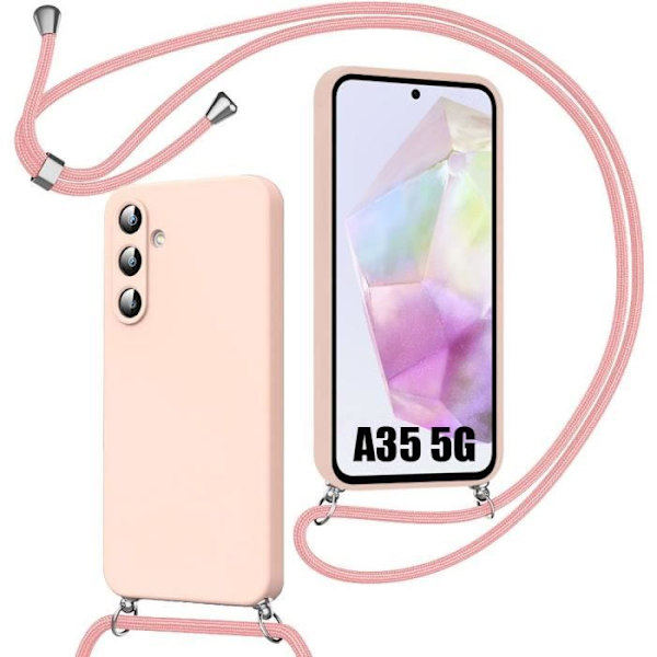 Fodral för Samsung Galaxy A35 5G, rosa, mjukt silikonhybridfodral med justerbar rem, stötsäkert skydd