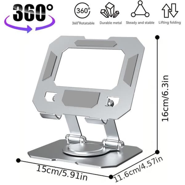 Tablettstöd - BOOLING - 360° roterbar - Vikbar - Silvermetall - Anti-Slip