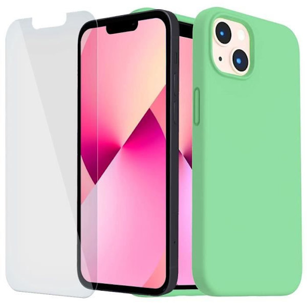 Silikonfodral för iPhone 13 (6,1") grönt och 2 skärmskydd i härdat glas