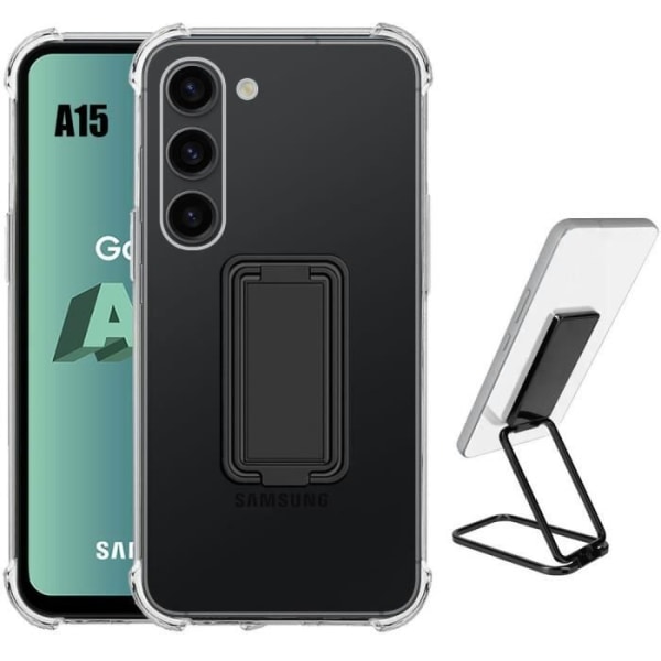 Coque - Samsung - Galaxy A15 4G-5G - Transparent Silikon - Stötsäker - Fällbart Stöd Transparent