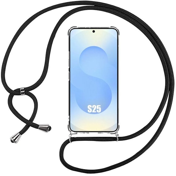 Coque för Samsung Galaxy S25 - Förstärkt Skydd med Axelrem Svart - BOOLING® Transparent