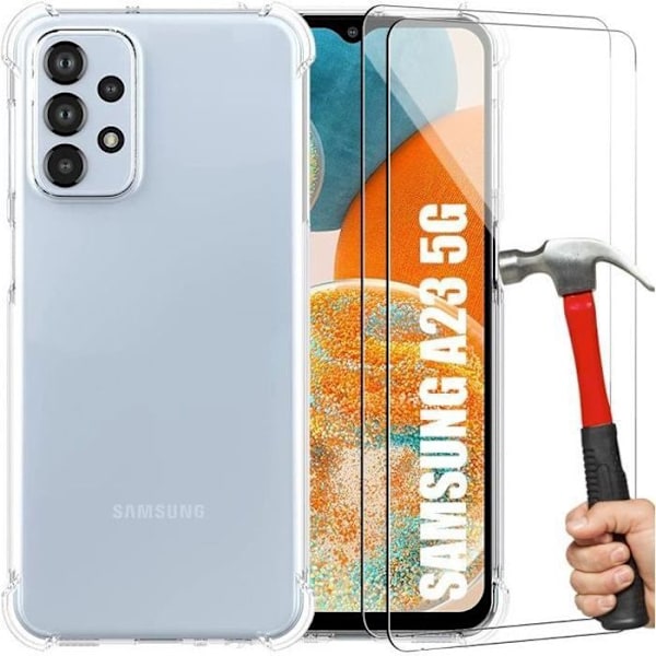 Mjukt skyddsfodral för Samsung Galaxy A23 5G - BOOLING - Transparent - Förstärkt - 2 härdade glasögon Transparent