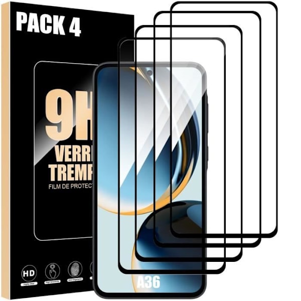 Pack-4 helt härdat glas för Samsung Galaxy A36 - Stötsäkert skärmskydd Transparent med svart kant