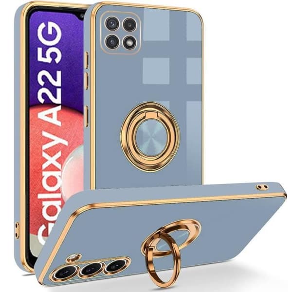 Coque - BOOLING - för Samsung Galaxy A22 5G - Blå - Silikon - Rotera 360° Ringstöd Blå