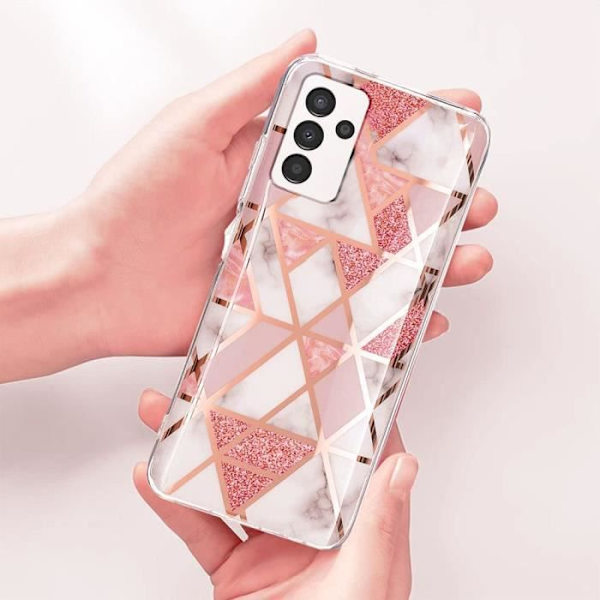 Halvstyv skyddskåpa för Samsung Galaxy A13 5G - Rosa Marmor Mönster Rosa