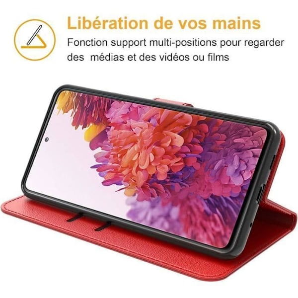 Skyddshölje - PROSHOP - för Samsung S20 FE - Röd - Läderlook - Rep-Resistent - 2 Härdat Glas Röd