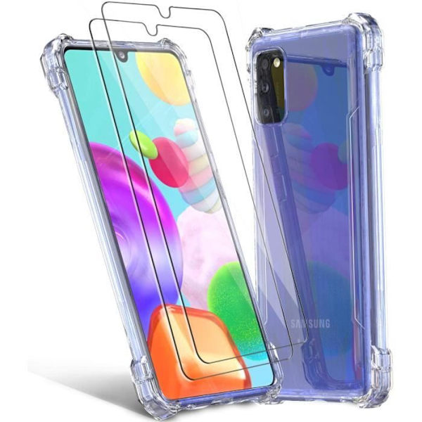 Härdat glas för Samsung Galaxy A41 Härdat glas + fodral, 2-pack med TPU-fodral, 【Extrem täckning】【Superadsorption】Utmärkt