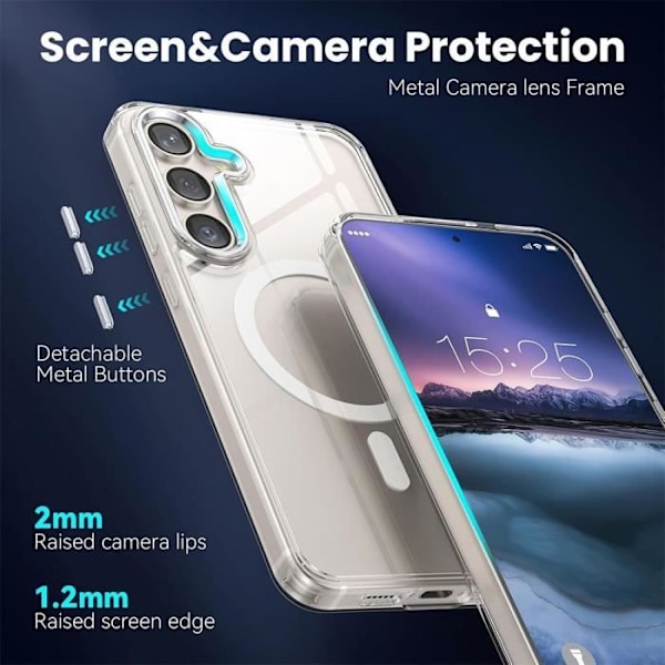 Fodral för Samsung Galaxy S24 FE (ej för S24) med magnetisk cirkel + 2 skyddande härdade glasögon