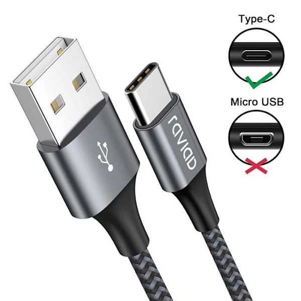 USB C-kabel [2M, 2-pack], USB C-kabel Snabbladdning Nylonflätad kabel typ C 3A Laddare för Samsung Galaxy S21 S20 S10 S9 [373]