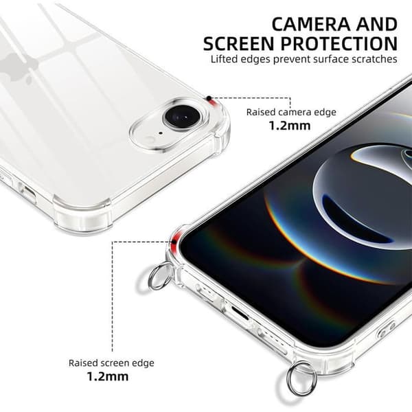 iPhone 17e-fodral, Stötsäker Transparent Silikon med Vit Snodd Vit, klar