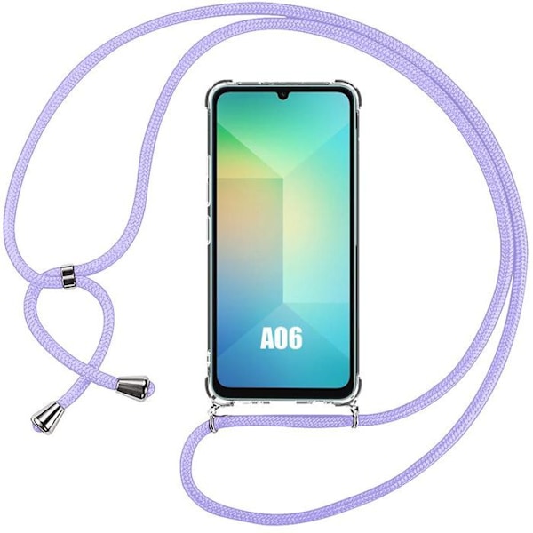 Skyddande skal för Samsung Galaxy A06, Förstärkt skydd med lila snöre - BOOLING® Transparent