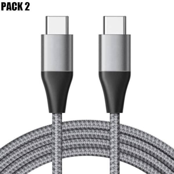 2x USB-C till USB-C Snabbladdningskabel 3A för Xiaomi Redmi 9 9T 10C 12 13C 14C - Förstärkt nylon Grå 1M grå