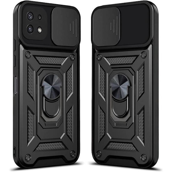 Fodral för Samsung A22 5G (6,6") Black Army Style Anti-Scratch Ring Baksida Stötsäker Hård Styv Svart