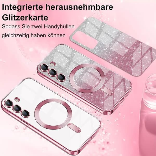 Skydd för Samsung Galaxy A18 5G/4G, med Magnetisk Cirkel - Glittrande Rosa - 2 Härdat Glas Ros
